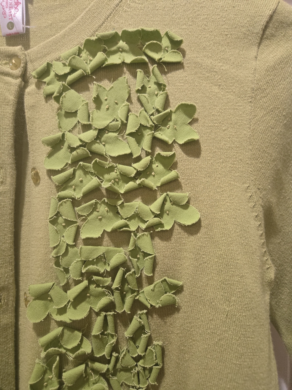 DownEast Lime Green Ruffle-Front Cardigan Size L - Picture 2 of 6